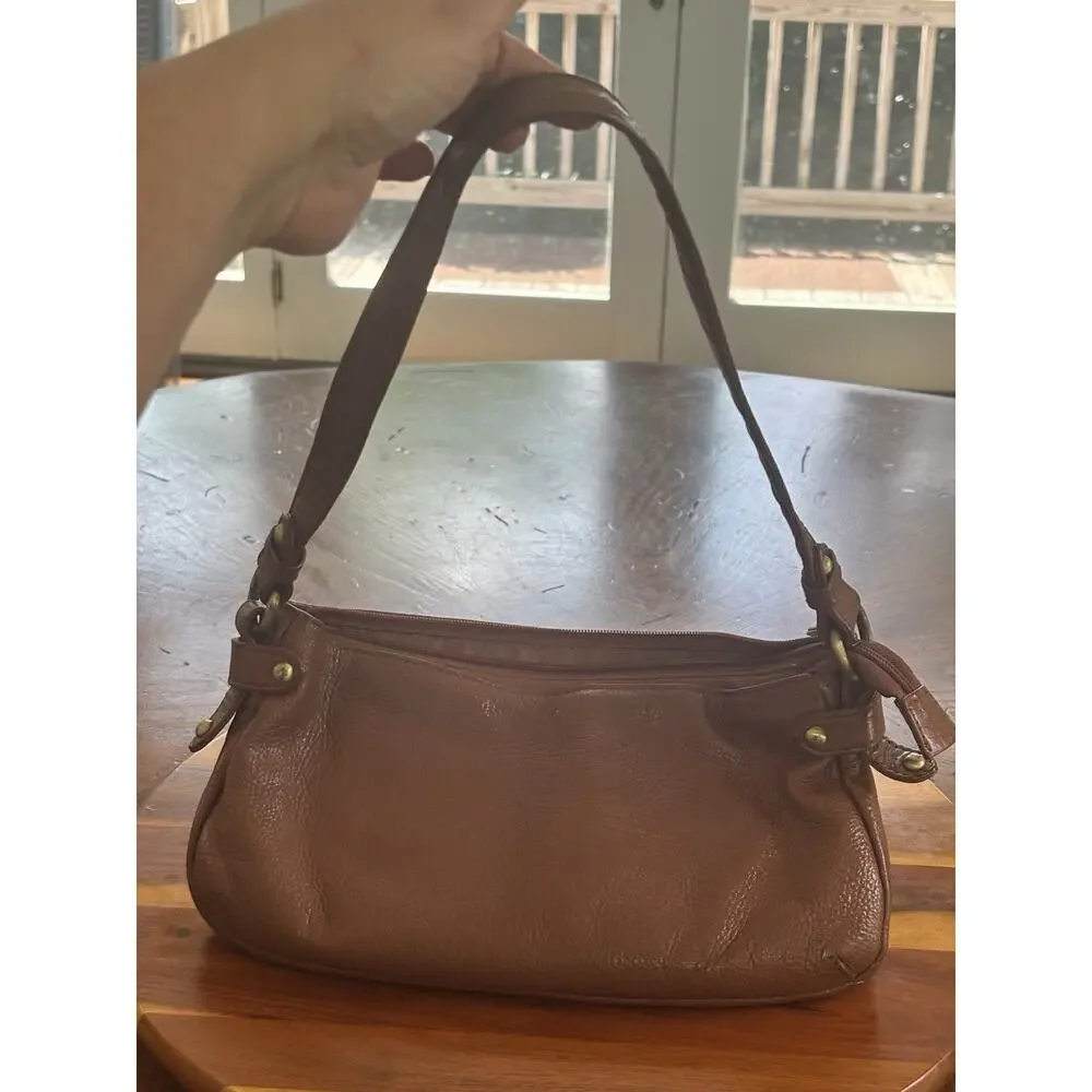 Maple Leaf Accessories Leather Brown Pebbled Shoulder Bag Zip Gold Hardware Y2K